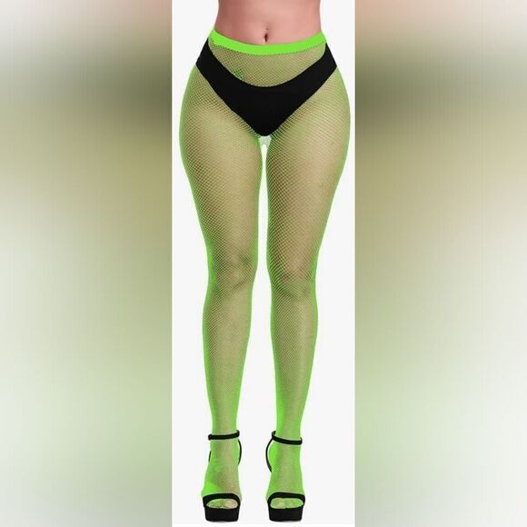 Neon Green MINI Hole Fishnet Stockings - Picture 1 of 3